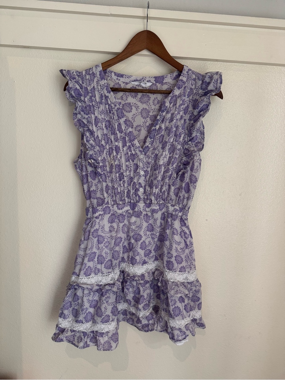 BB Dakota Steve Madden Purple Floral Ruffle Mini Dress Size L - Picture 2 of 9